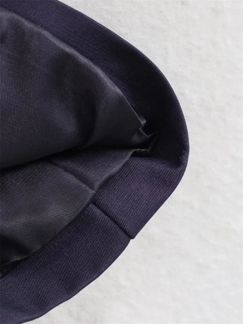Oversized Short Trench Jacket for Women with Tie Belt and Wide Lapels in Dark Blue, lining detail