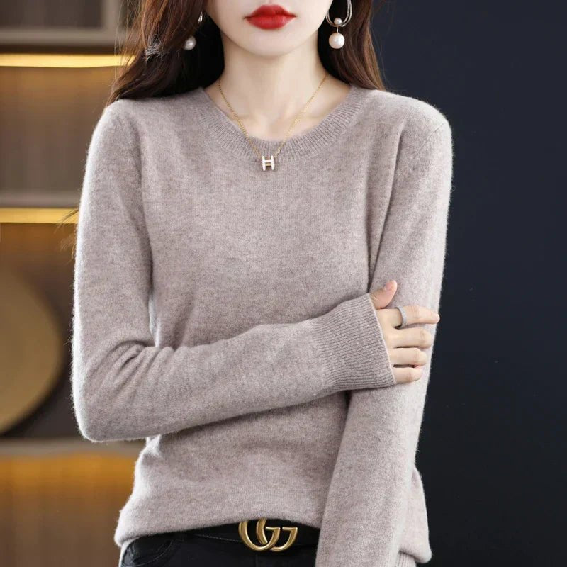 Crew Neck Pullover Sweater for Women with Long Sleeves and Ribbed Cuffs, relaxed front view