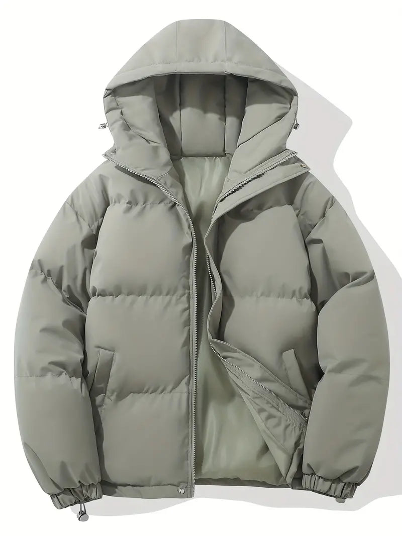 Hooded Puffer Jacket for Women with Drawstring Hem and Elastic Cuffs in Green, front view