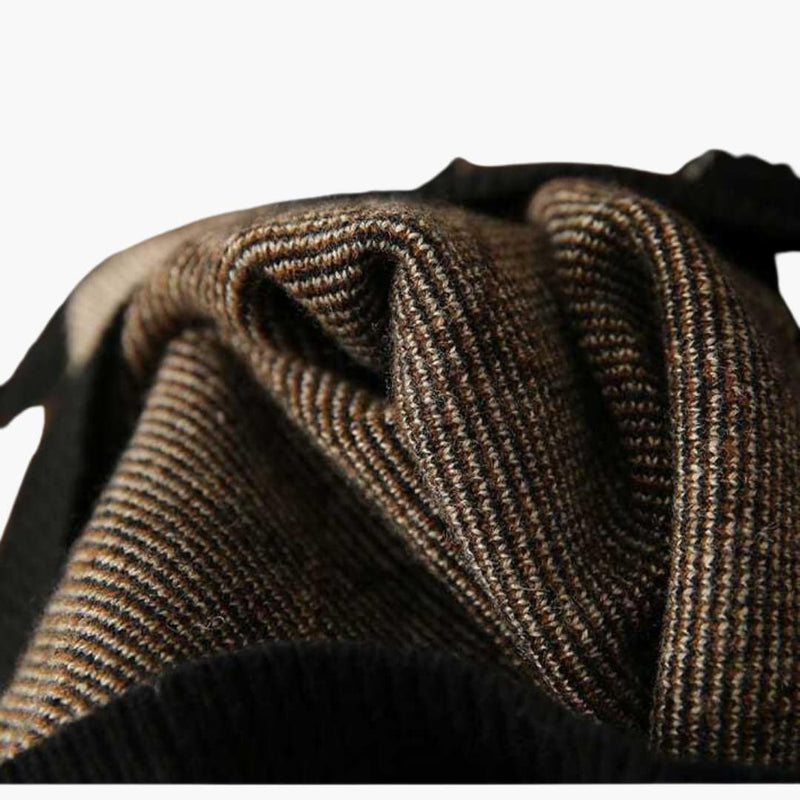 Argyle Crew Neck Sweater for Women with Relaxed Fit and Ribbed Trim in Brown, inside knit close-up