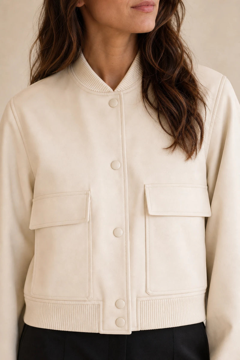 Fleur | Collared Button Jacket in Apricot, fabric close-up
