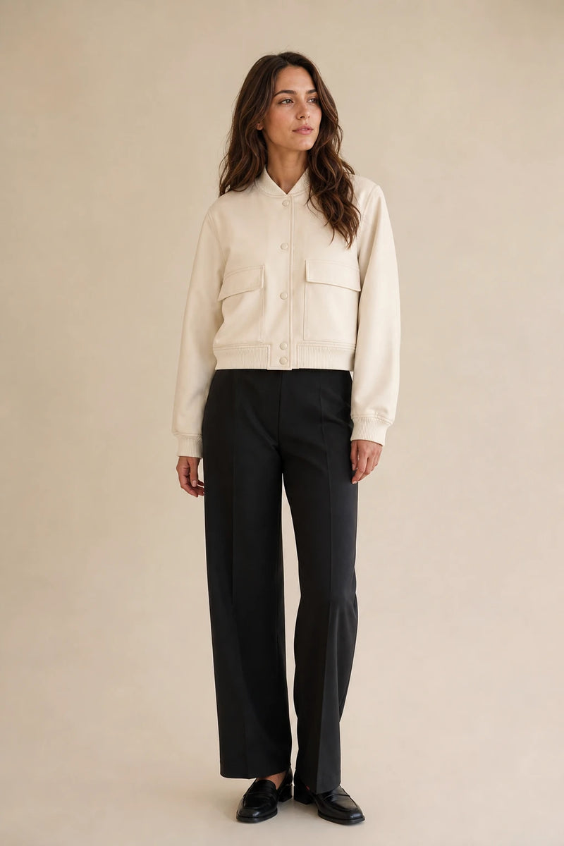 Fleur | Collared Button Jacket in Apricot, studio front view