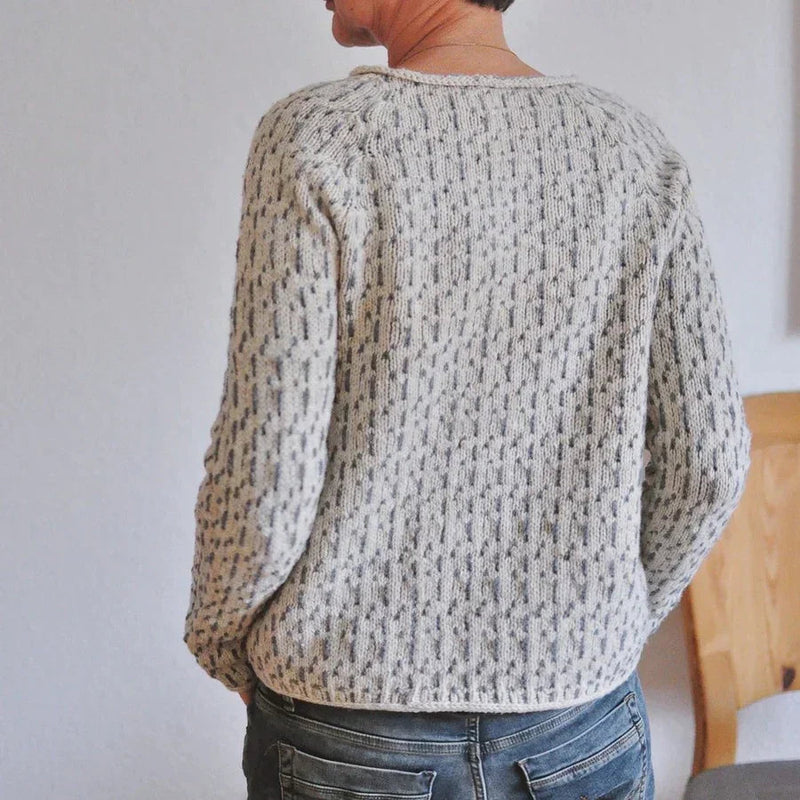 Patterned Knit Sweater for Women with Crew Neck and Raglan Sleeves, back view