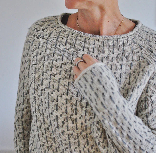 Patterned Knit Sweater for Women with Crew Neck and Raglan Sleeves, neckline close-up