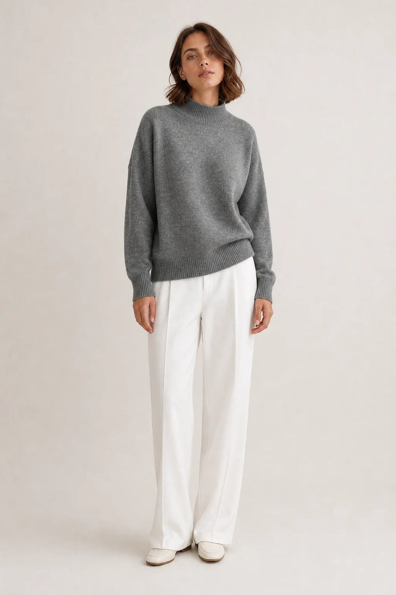 Sofaine Aubrey oversized mock-neck knit sweater in Dark Gray, worn front