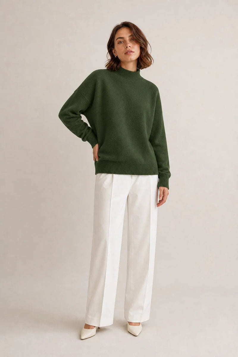 Sofaine Aubrey oversized mock-neck knit sweater in Green, worn front