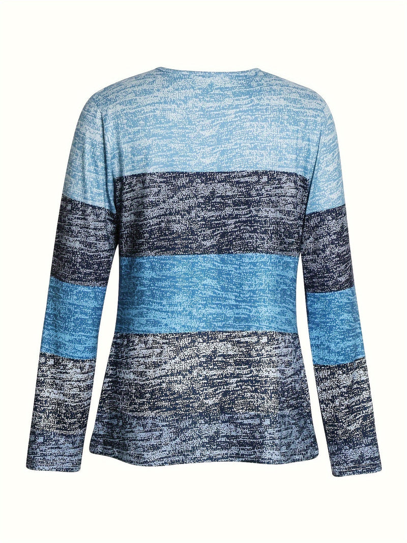 Colorblock Quarter Zip Pullover for Women with Ring Zip and Long Sleeves in Blue, flat lay back
