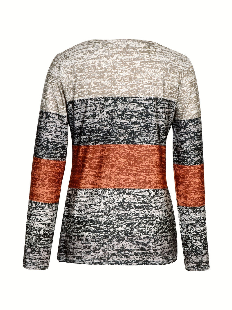 Colorblock Quarter Zip Pullover for Women with Ring Zip and Long Sleeves in Brown, flat lay back
