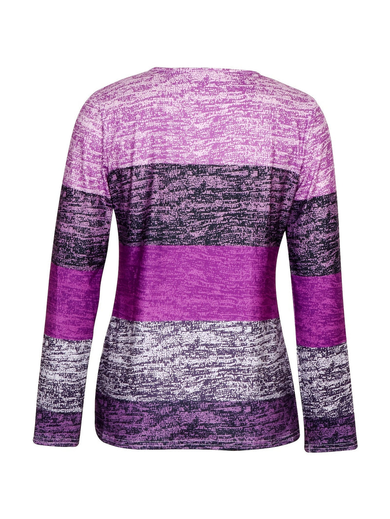 Colorblock Quarter Zip Pullover for Women with Ring Zip and Long Sleeves in Purple, flat lay back