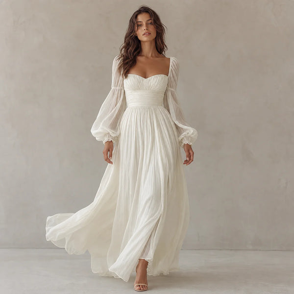 Sofaine Blair chiffon maxi dress in White, worn front hero
