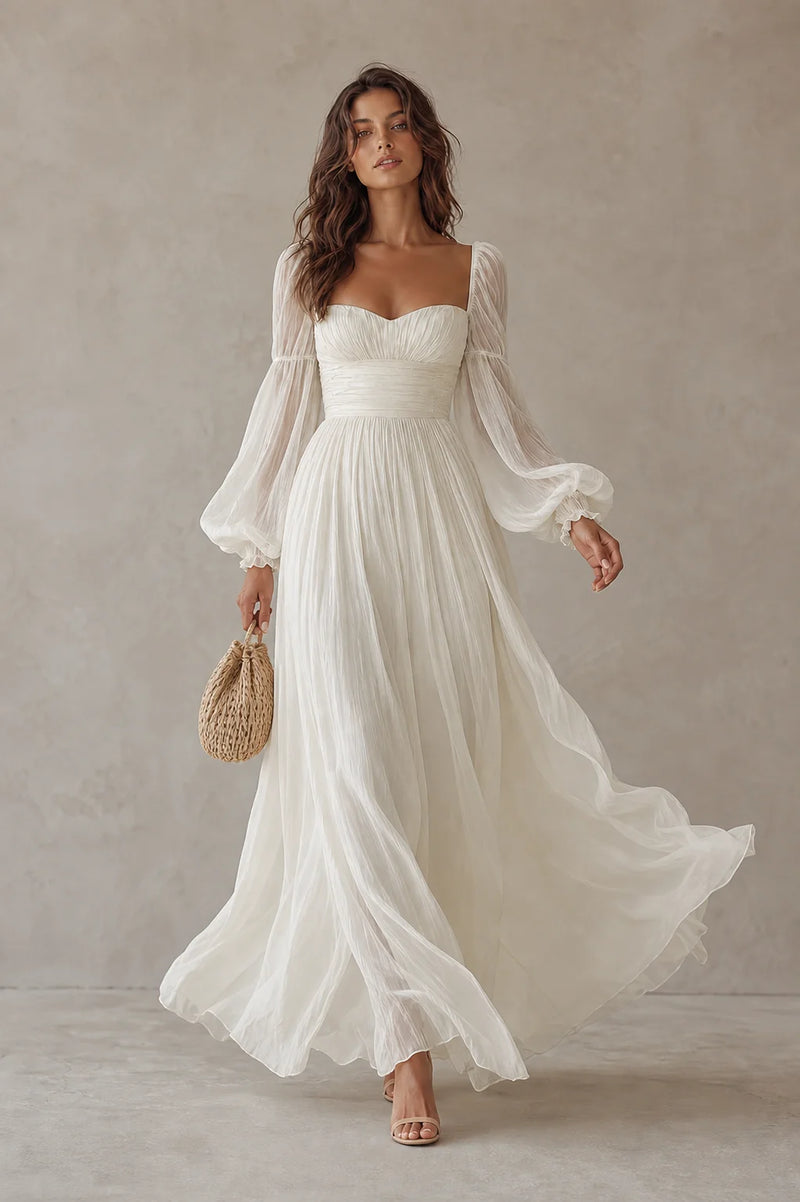 Sofaine Blair chiffon maxi dress in White, styled full look