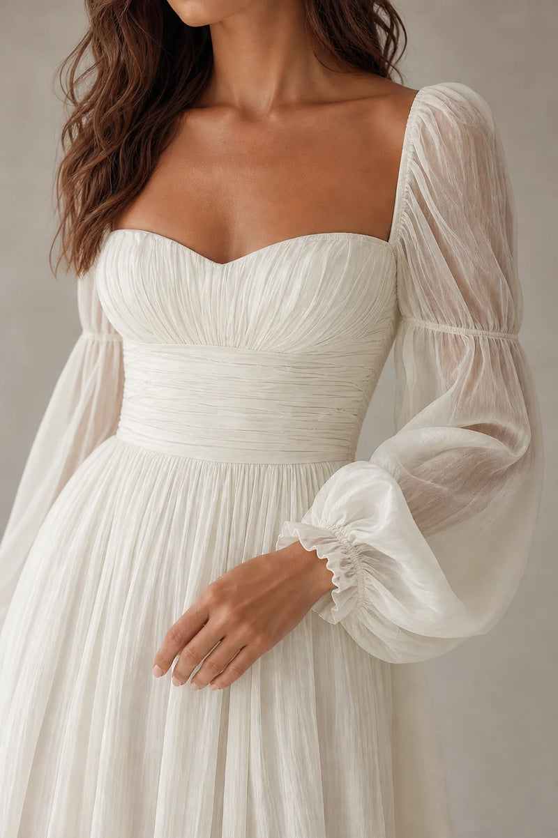 Sofaine Blair chiffon maxi dress in White, bodice and sleeve detail