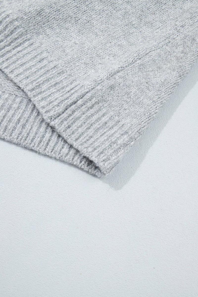 Fair Isle Yoke Sweater for Women with Crew Neck and Ribbed Trims in Gray, hem detail