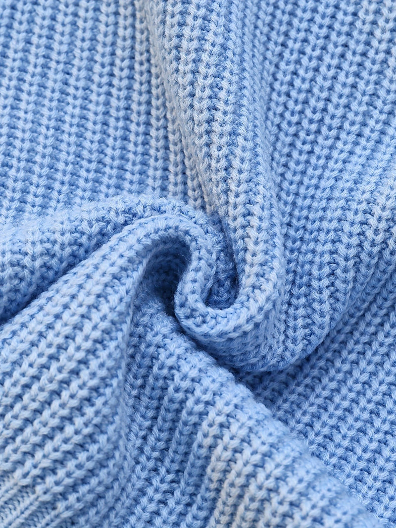 Chunky Knit Cowl Neck Sweater for Women with Button Cuffs in Sky Blue, fabric close-up
