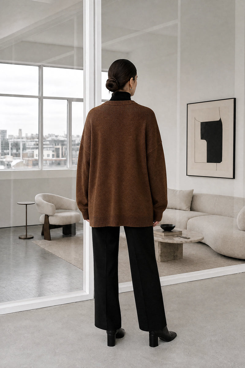 Bethany | Argyle Knit Sweater in Brown, studio back view