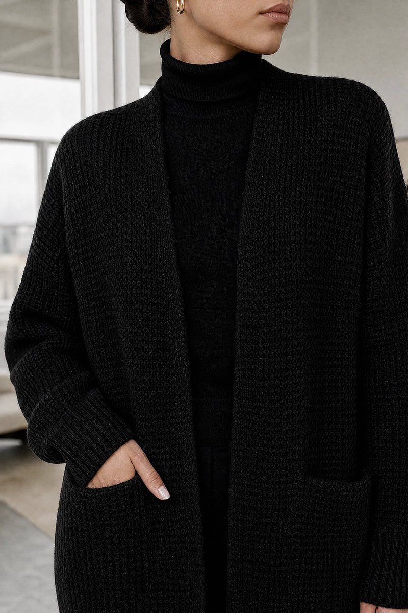 Bexley | Merino-Style Cardigan in Black, fabric close-up