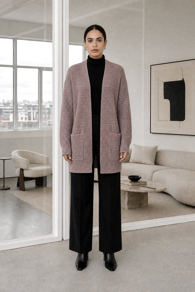 Bexley | Merino-Style Cardigan in Pink, studio front view