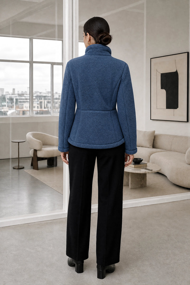 Billie | Zip Fleece Jacket in Blue, studio back view