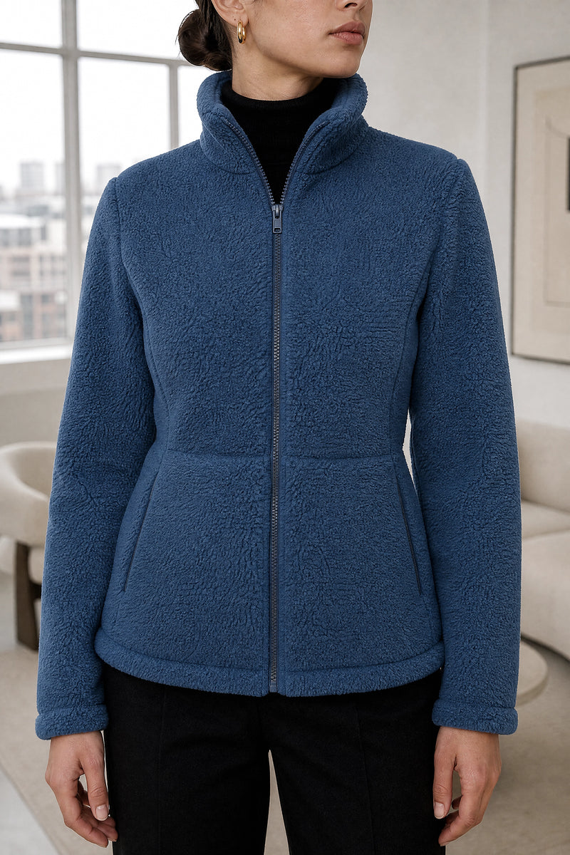 Billie | Zip Fleece Jacket in Blue, fabric close-up