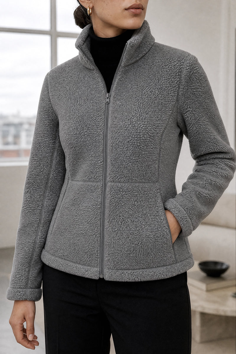 Billie | Zip Fleece Jacket in Gray, fabric close-up
