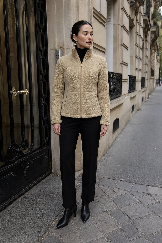 Billie | Fleece Jakke med Lynlås i Khaki, gadelook