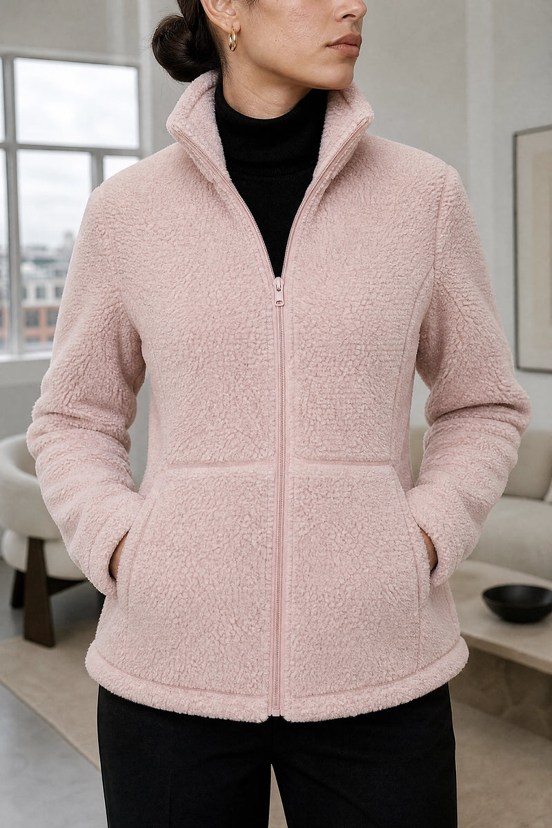 Billie | Zip Fleece Jacket in Pink, fabric close-up