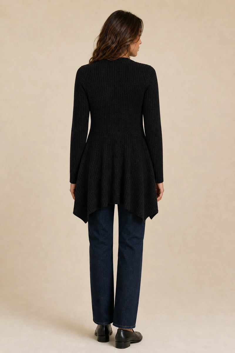 Peyton | V-Neck Cardigan in Black, studio back view