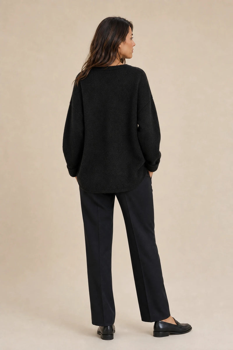 Ramona | Button-Front Cardigan in Black, studio back view