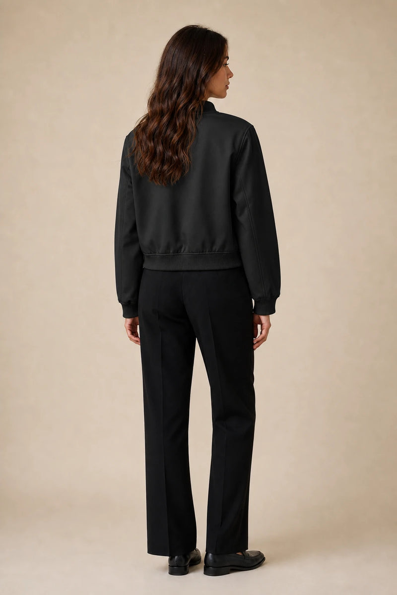 Fleur | Collared Button Jacket in Black, studio back view