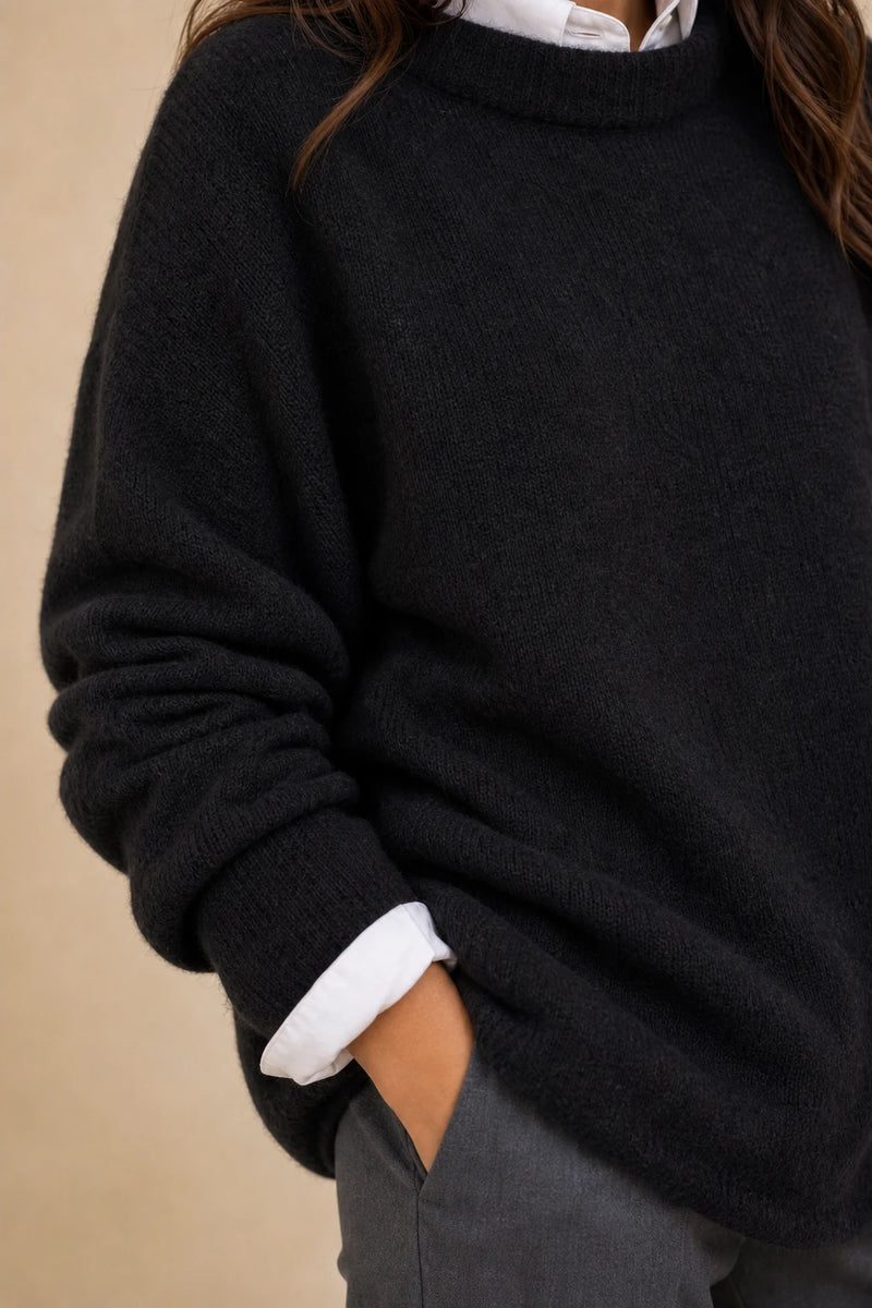 Opal | Cashmere-Feel Knit Sweater in Black, fabric close-up