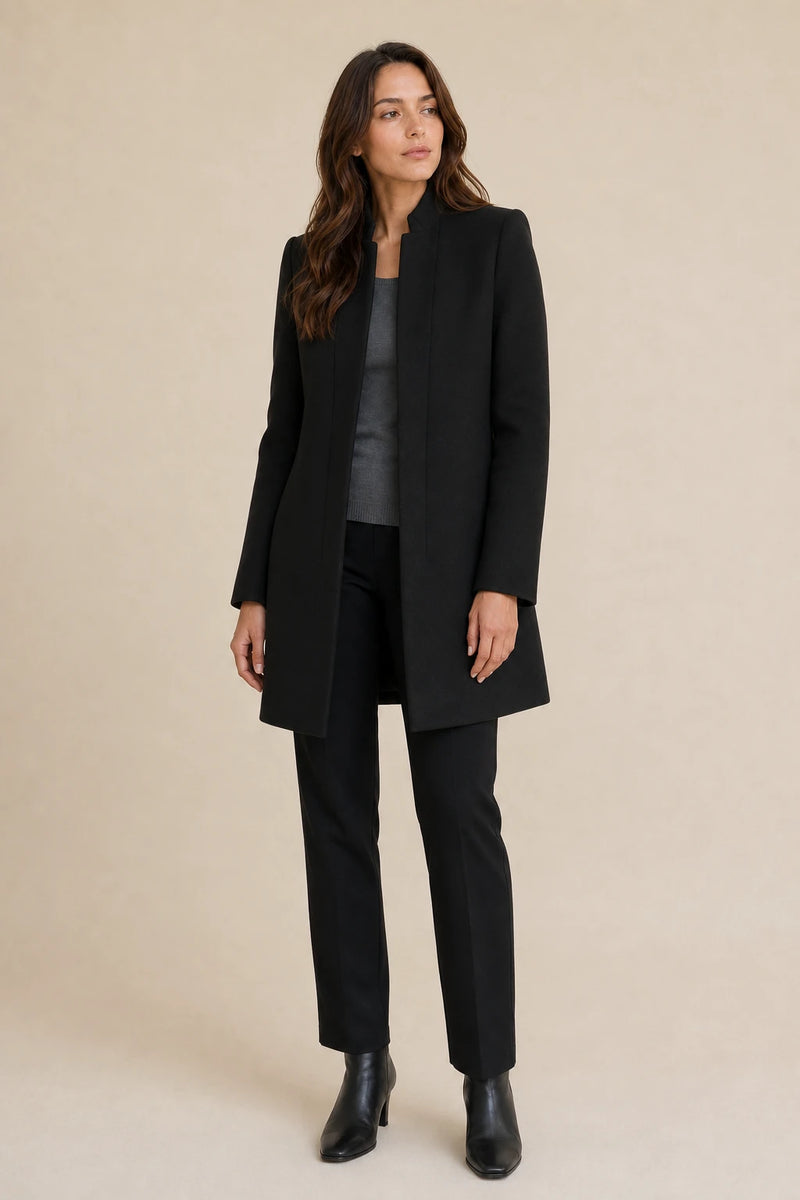 Cordelia | Wool-Feel Overcoat in Black, studio front view