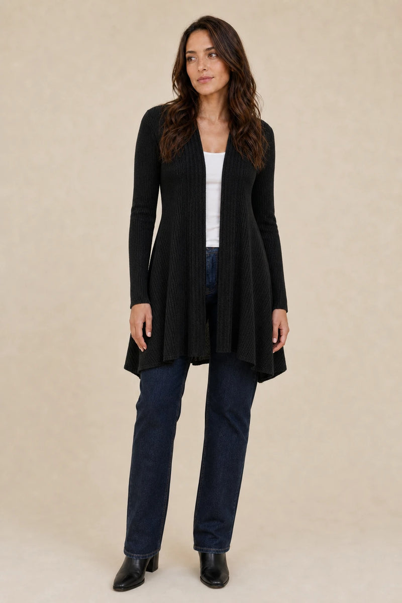 Peyton | V-Neck Cardigan in Black, studio front view