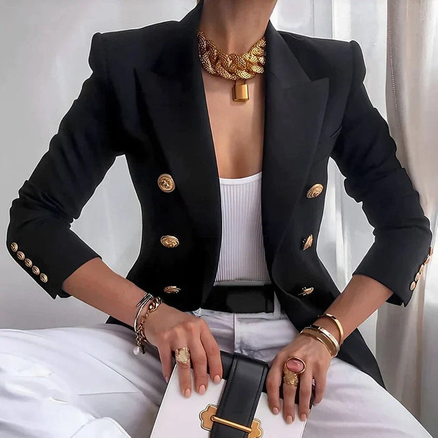 Birgit | Dobbeltradet blazer i Sort, forfra