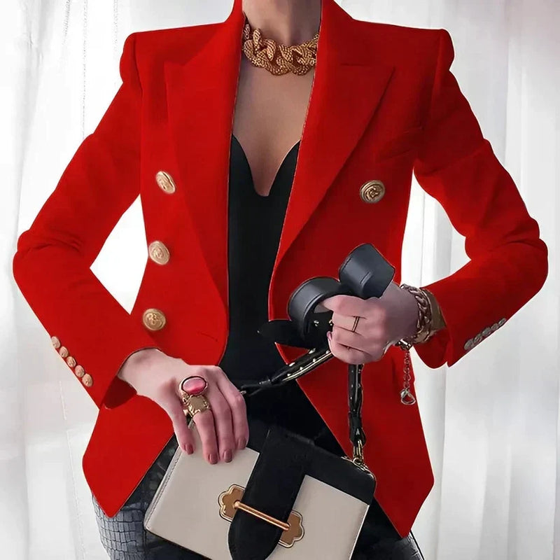 Birgit | Dobbeltradet blazer i Rød, forfra