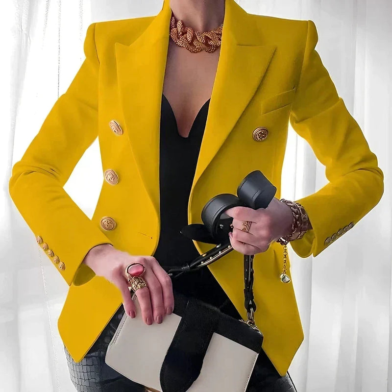 Birgit | Dobbeltradet blazer i Gul, forfra