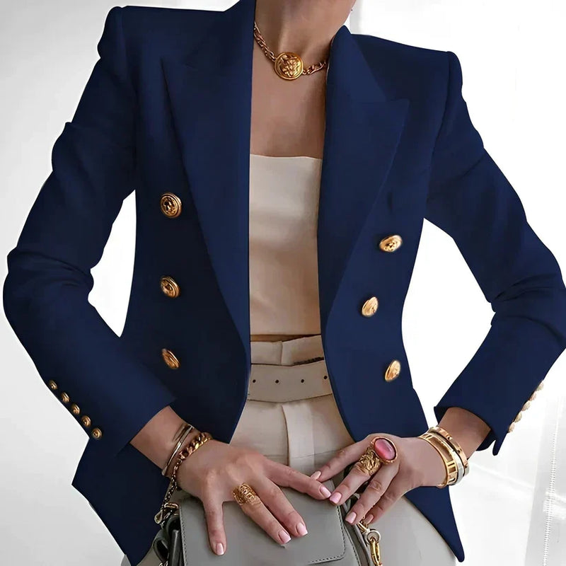Birgit | Dobbeltradet blazer i Marineblå, forfra