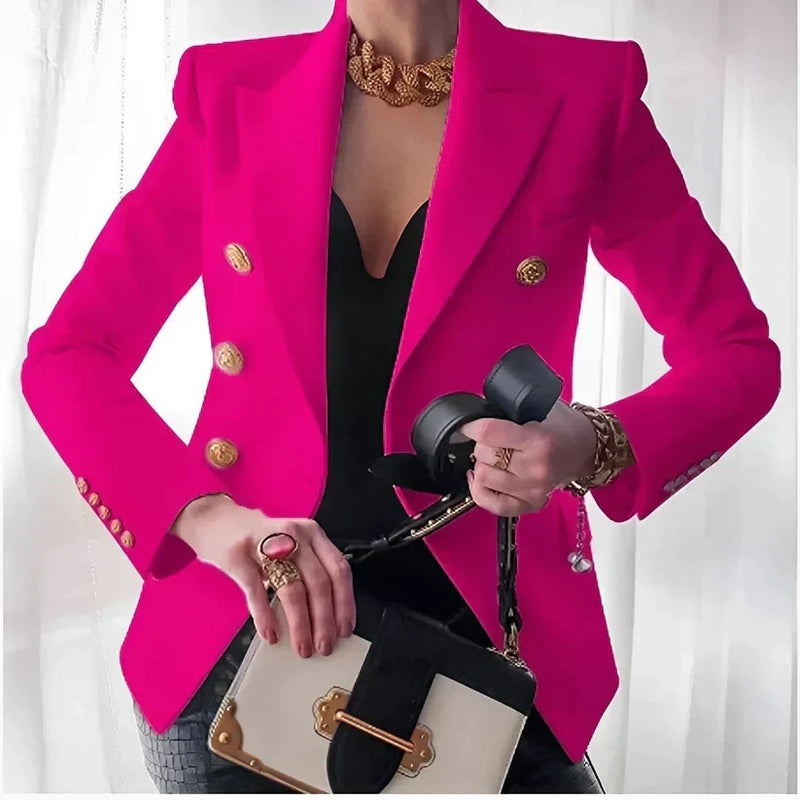 Birgit | Dobbeltradet blazer i Pink, forfra