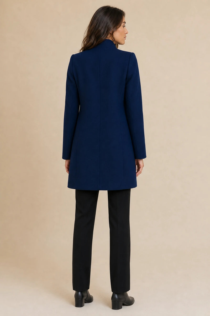 Cordelia | Wool-Feel Overcoat in Blue, studio back view