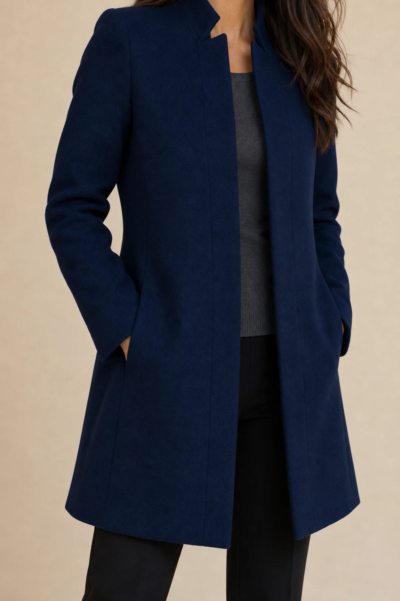 Cordelia | Wool-Feel Overcoat in Blue, fabric close-up