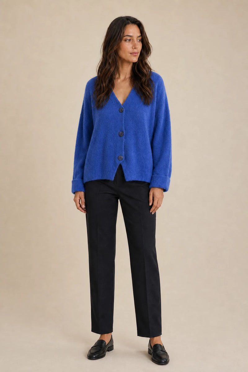 Ramona | Button-Front Cardigan in Blue, studio front view