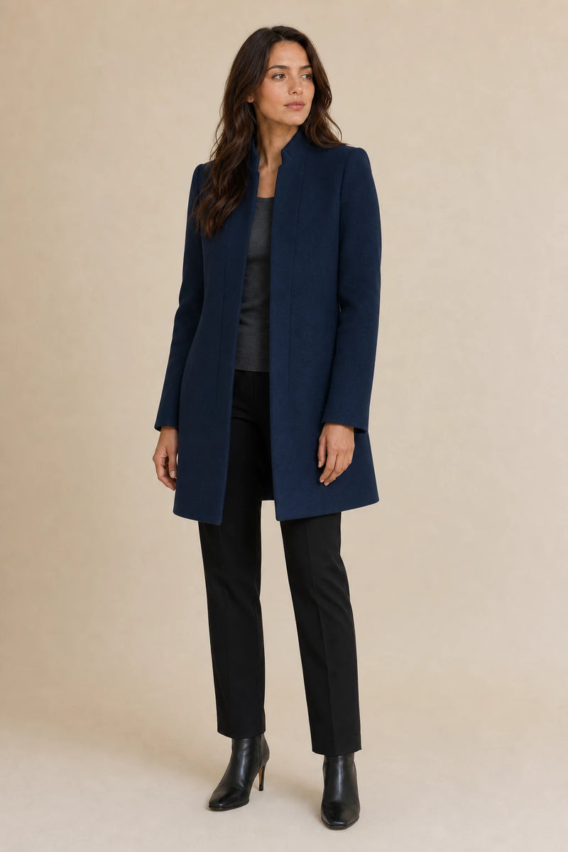 Cordelia | Wool-Feel Overcoat in Blue, studio front view