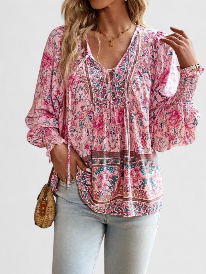 Sofia | Boho bluse med print, fra siden