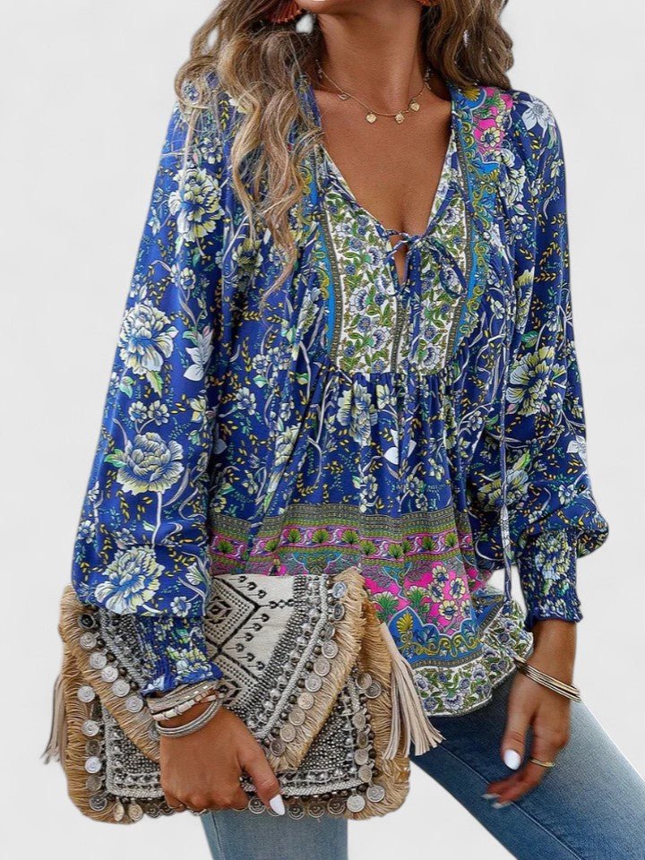 Sofia | Boho bluse med print, nærbillede