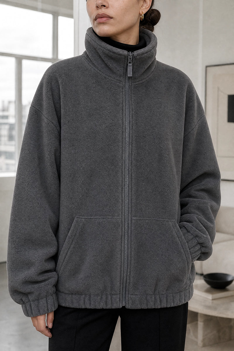 Brielle | Zip-Up Jacket in Gray, fabric close-up