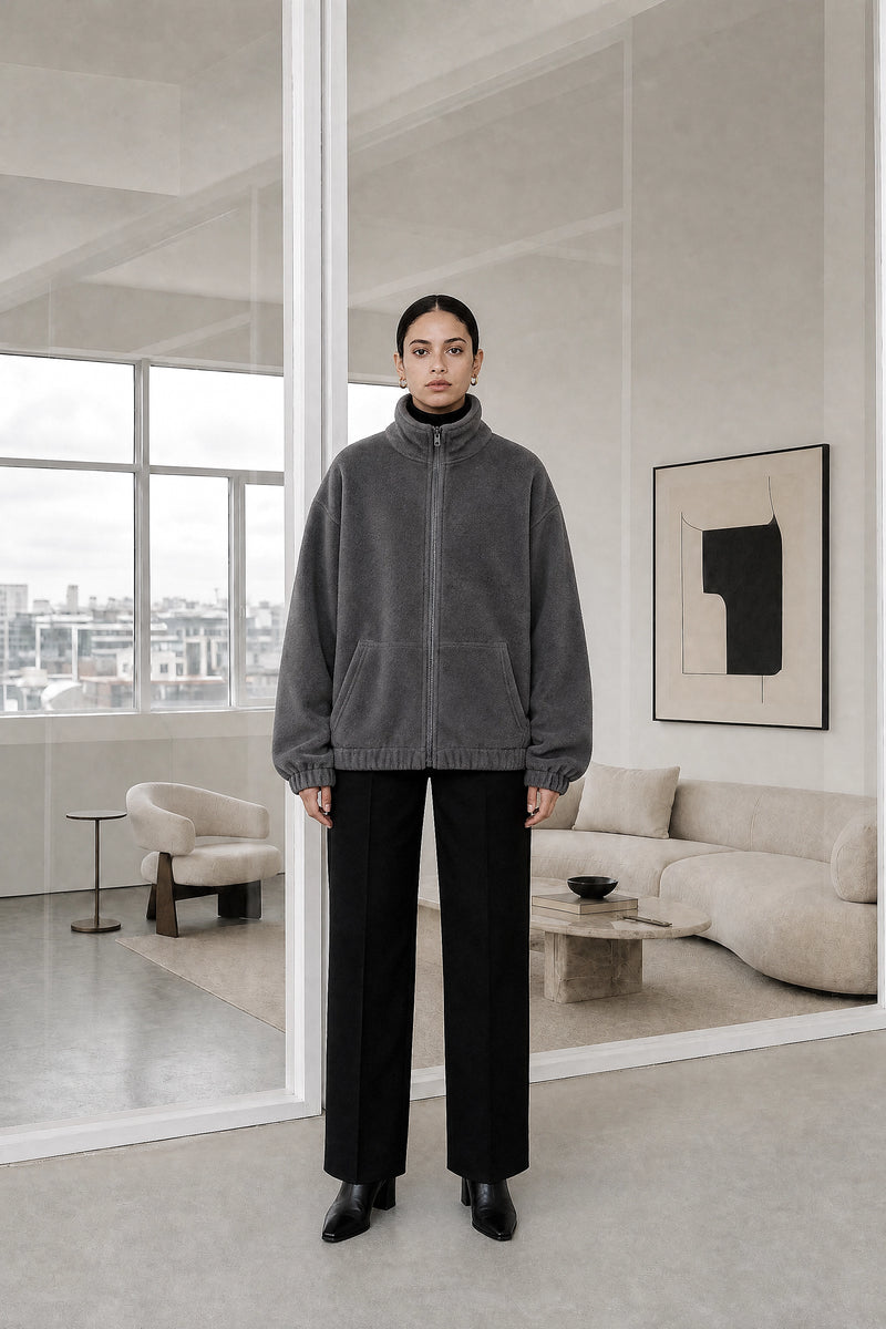 Brielle | Zip-Up Jacket in Gray, studio front view