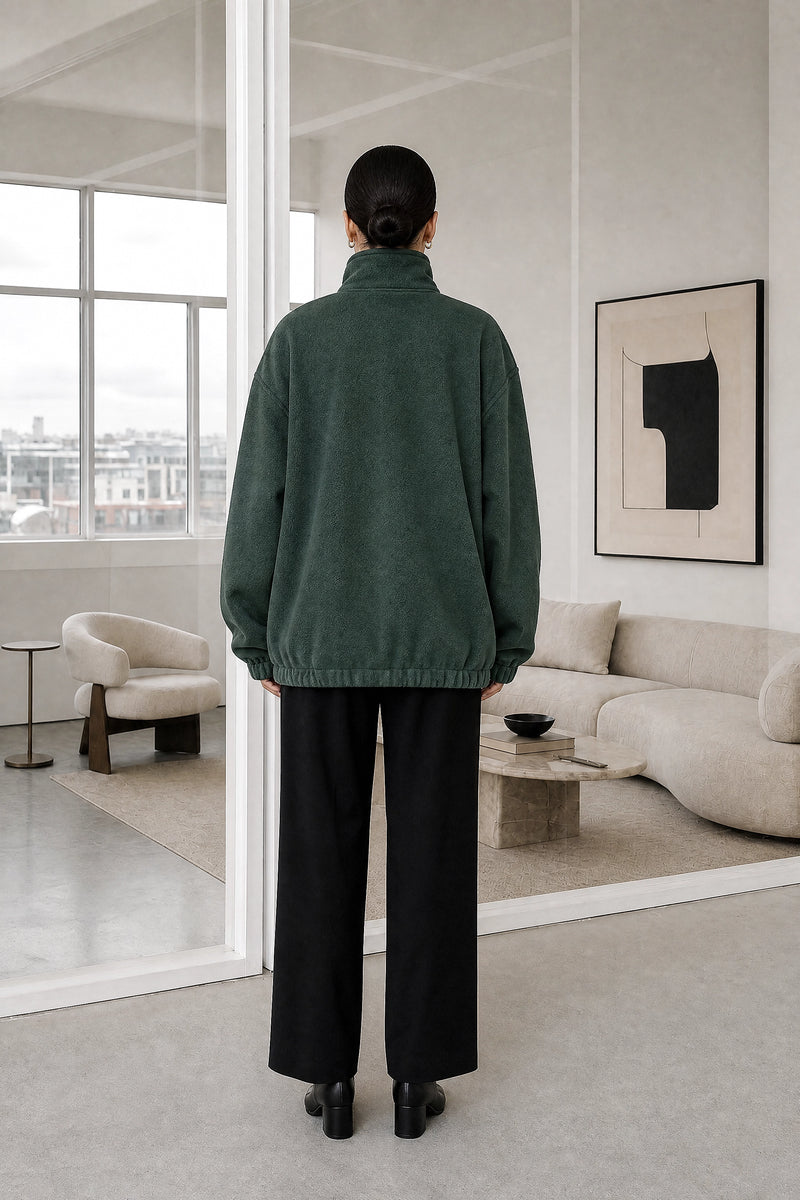 Brielle | Zip-Up Jacket in Green, studio back view