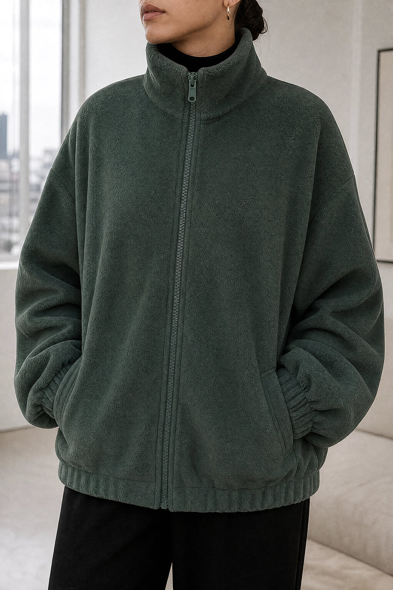 Brielle | Zip-Up Jacket in Green, fabric close-up