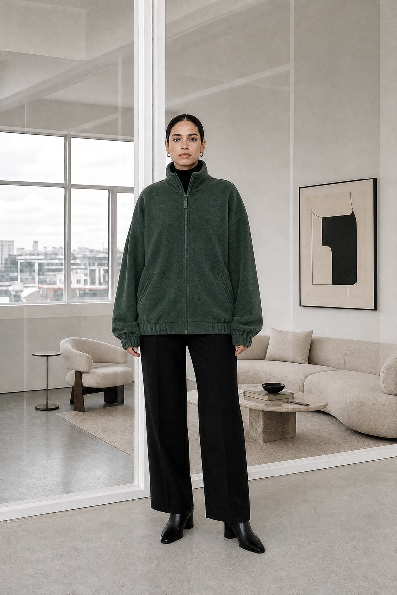 Brielle | Zip-Up Jacket in Green, studio front view