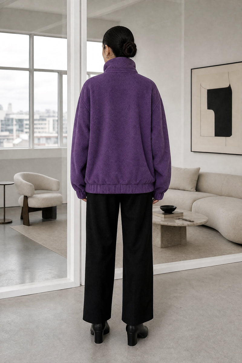 Brielle | Zip-Up Jacket in Purple, studio back view