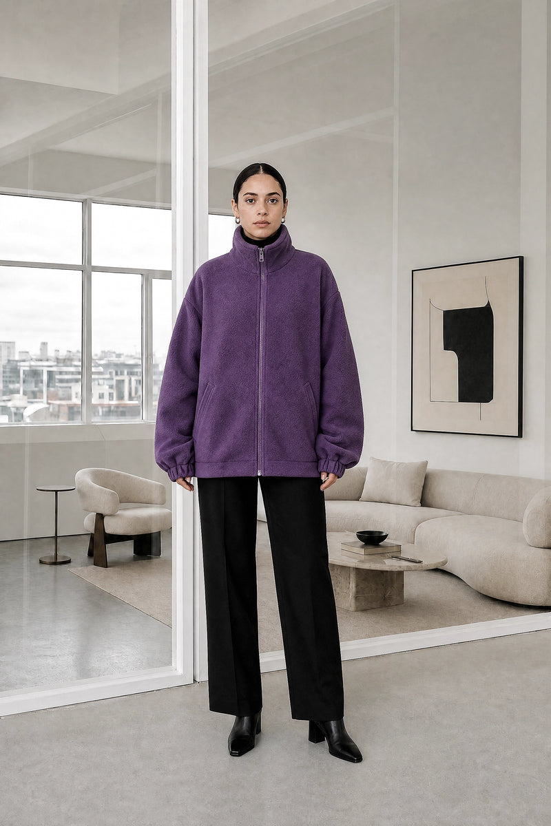 Brielle | Zip-Up Jacket in Purple, studio front view